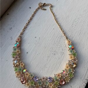 Natasha Couture Signed Gold Floral Multicolor Pastel Aurora Borealis Necklace